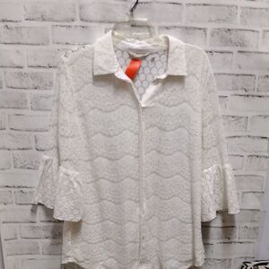 Soft Surroundings White Collar Flutter Sleeve Top